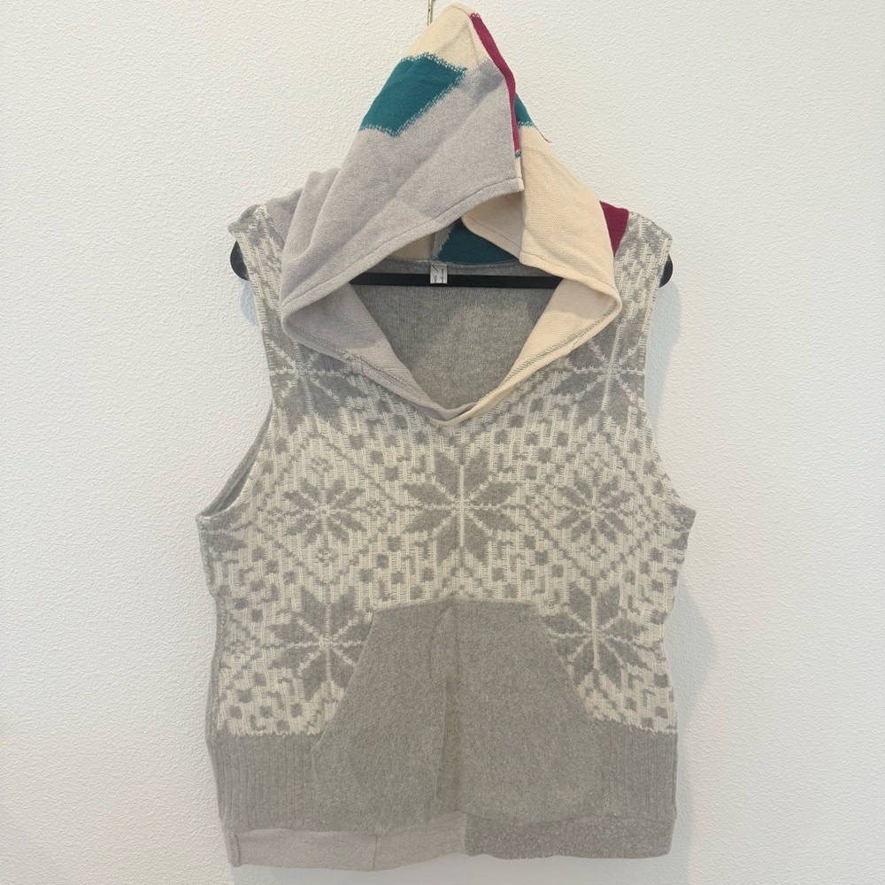 Woolie Originals OOAK Wool Mohair Artisan Sweater Vest Hood Upcycled FairIsle